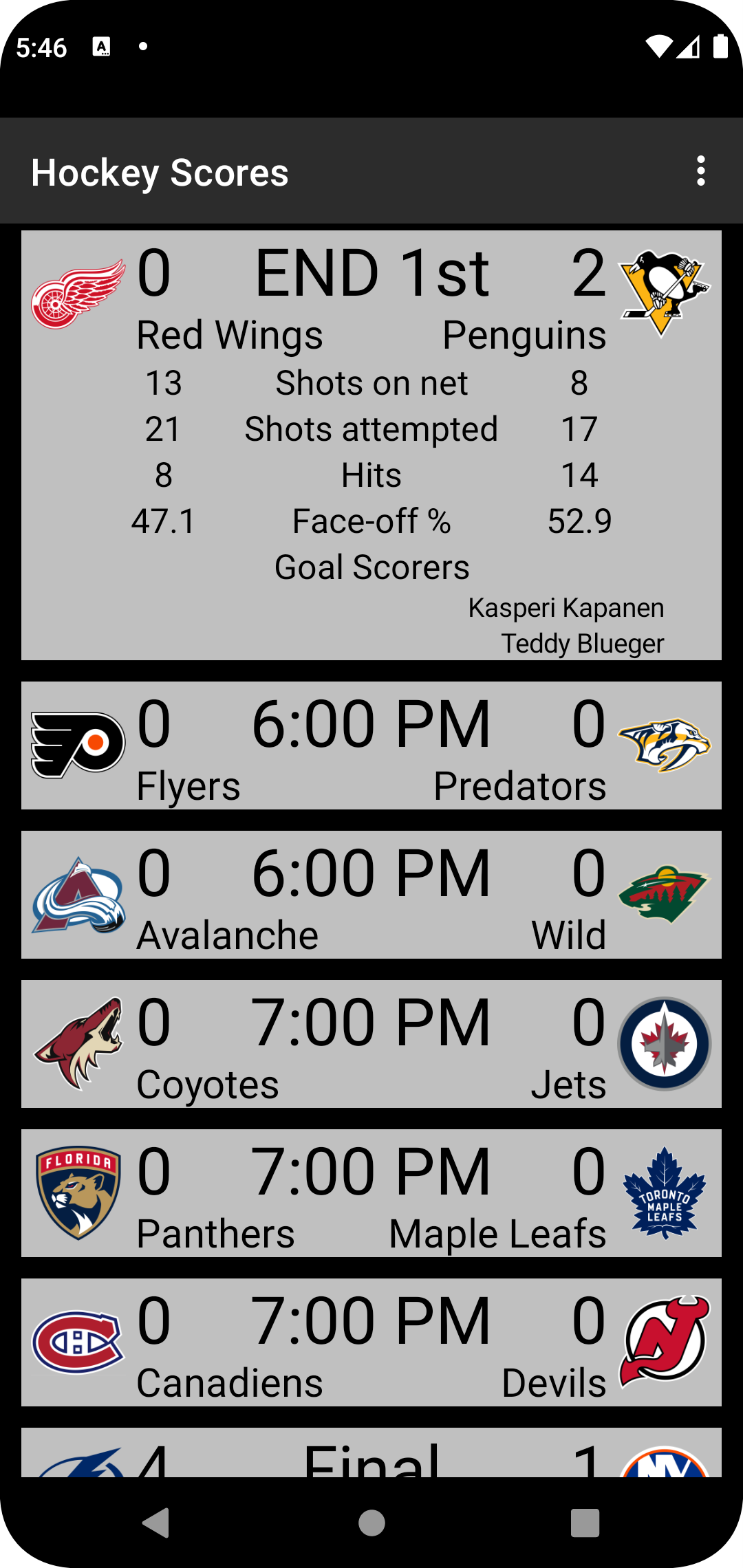 NHL Scores & Alerts::Appstore for Android